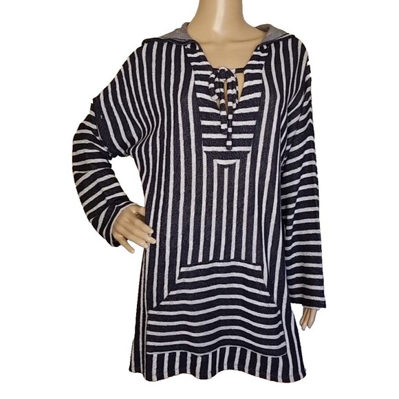 Soft Surroundings Size Large Offshore Hooded Tunic Cover Navy Blue White T45 - Picture 2 of 11